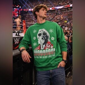 90s Wrestling Legend Ric Flair Green Ugly Christmas Sweatshirt Men’s XL Holiday